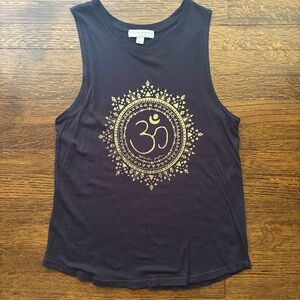 Peloton Spiritual Gangster Black Tank Top with Gold Mandala Design